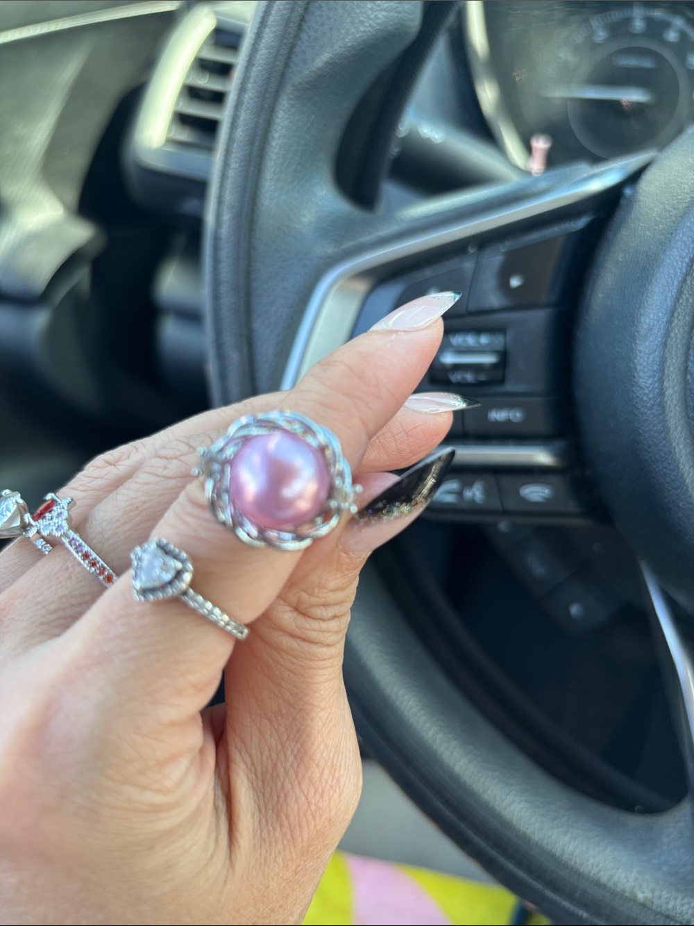 Silver Ring with Pink Pearl Center